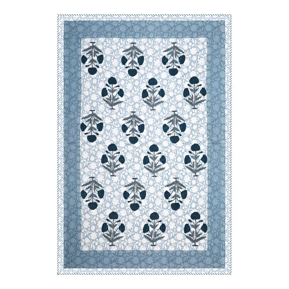 All Season Jaipuri Blanket | 100% Cotton | Block Print | Single Bed  – Blue Floral Buta (63X90 Inches)
